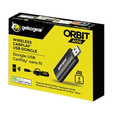 GekoGear™ Orbit A100 Bluetooth® Dongle Adapter for Wireless Apple® CarPlay®, Black