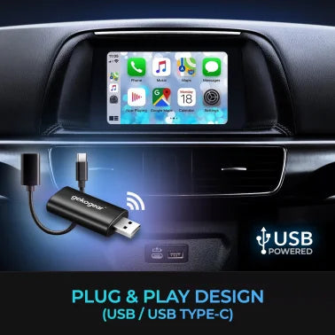 GekoGear™ Orbit A100 Bluetooth® Dongle Adapter for Wireless Apple® CarPlay®, Black