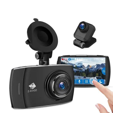 Z-EDGE™ T4 Front and Rear 1080p Dash Camera with 4-In. Touch-Screen, Night Vision, and microSD™ Card