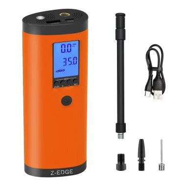 Z-EDGE™ ZA103 Combo 150-PSI Portable Air Inflator and 2,000-mAh Power Bank with Digital Display and Carrying Pouch (Orange)