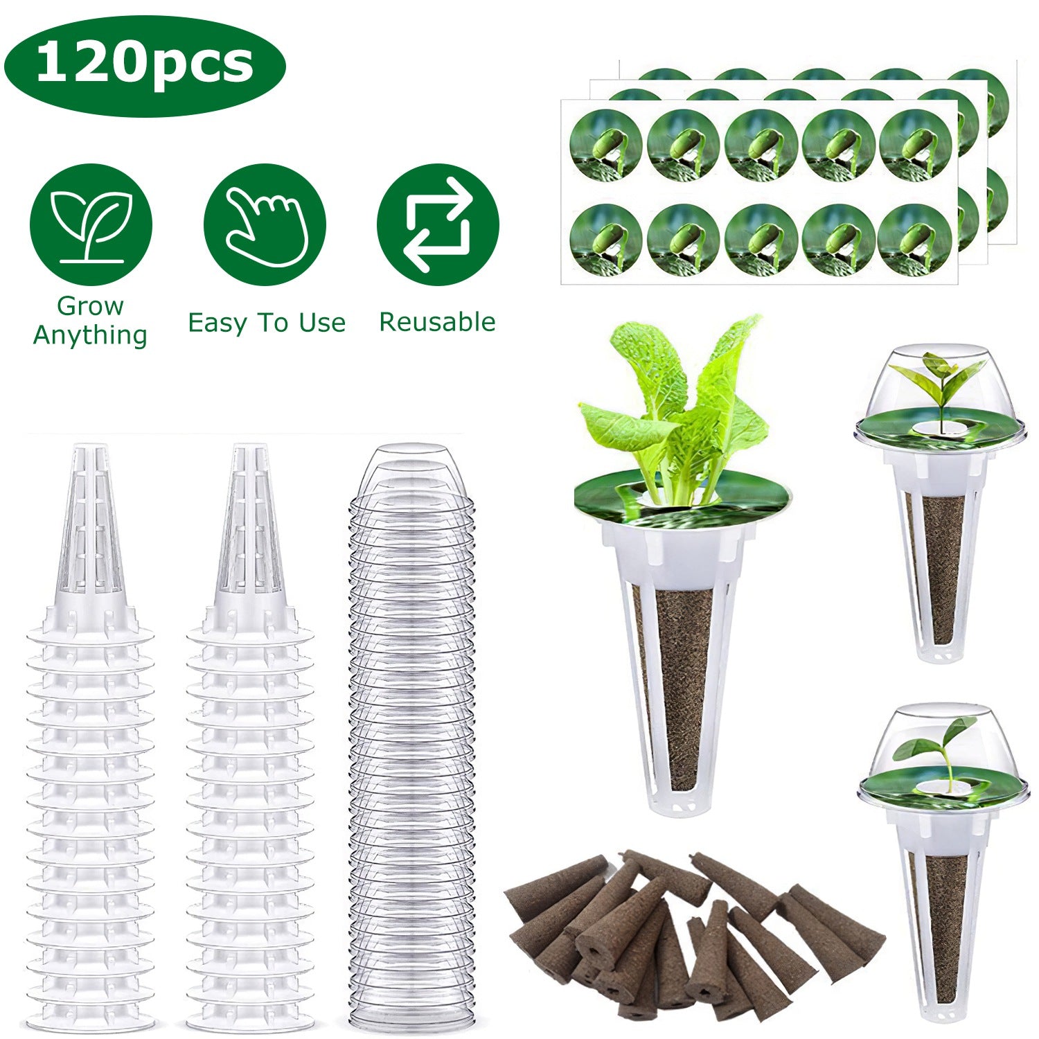 120Pcs Seed Pod Kit Hydroponic Garden Growing Containers Grow Anything Kit with 30Pcs Baskets 30Pcs Lids 30Pcs Sponged 30Pcs Stickers