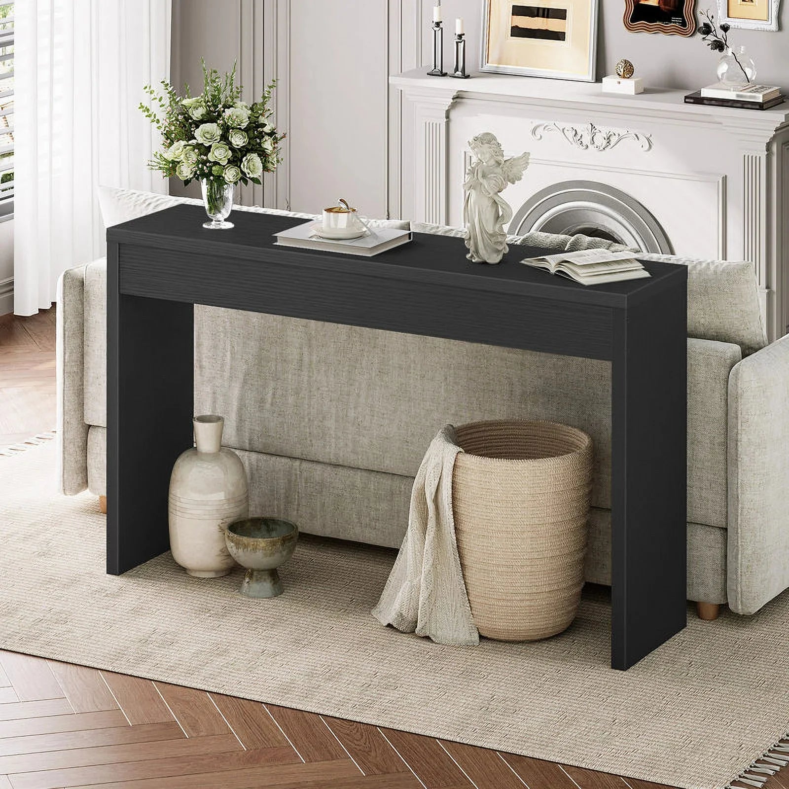 HOOBRO 47.2-Inch Console Table with Open Storage Shelf, Modern Entryway Sofa Table, Black