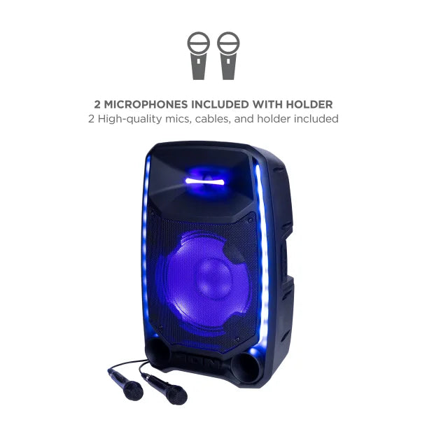 ION® Total PA™ Ultimate Portable Bluetooth® PA System with Edge-Glow™ Lights, Speaker Stand, and 2 Wired Microphones