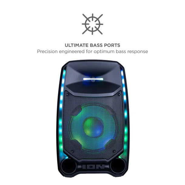 ION® Total PA™ Ultimate Portable Bluetooth® PA System with Edge-Glow™ Lights, Speaker Stand, and 2 Wired Microphones