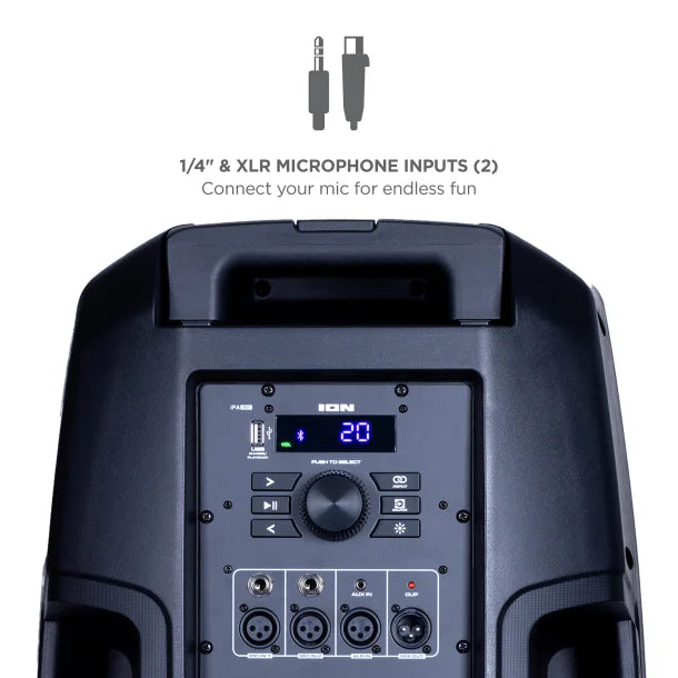 ION® Total PA™ Ultimate Portable Bluetooth® PA System with Edge-Glow™ Lights, Speaker Stand, and 2 Wired Microphones