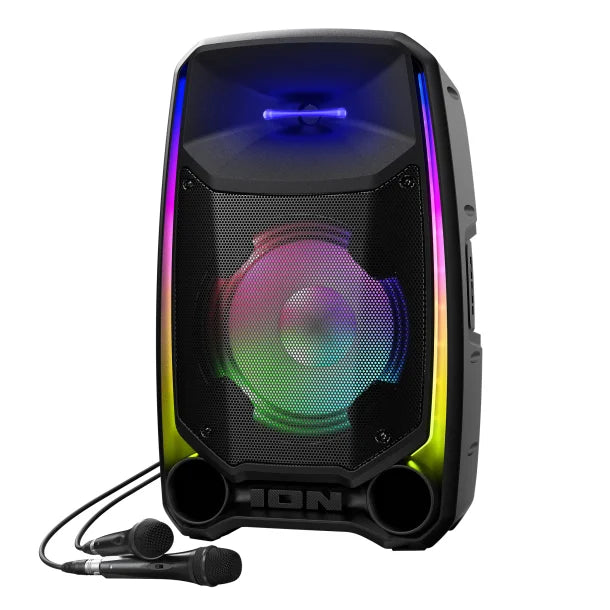 ION® Total PA™ Ultimate Portable Bluetooth® PA System with Edge-Glow™ Lights, Speaker Stand, and 2 Wired Microphones