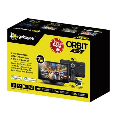 GekoGear™ Orbit C110 7-In. Portable Infotainment Display with 1080p Dash Cam, Backup Cam, Apple® CarPlay®, Android Auto™, Bluetooth®, and Wi-Fi®