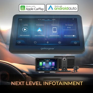 GekoGear™ Orbit C110 7-In. Portable Infotainment Display with 1080p Dash Cam, Backup Cam, Apple® CarPlay®, Android Auto™, Bluetooth®, and Wi-Fi®