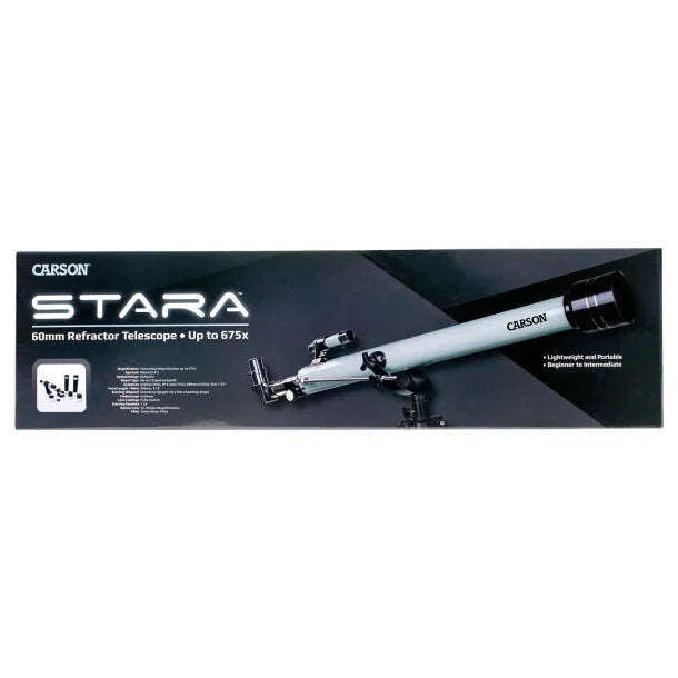 CARSON® STARA SR-100 60-mm Aperture 45-mm to 675-mm Focal Length Refractor Telescope with 7-Piece Accessory Kit