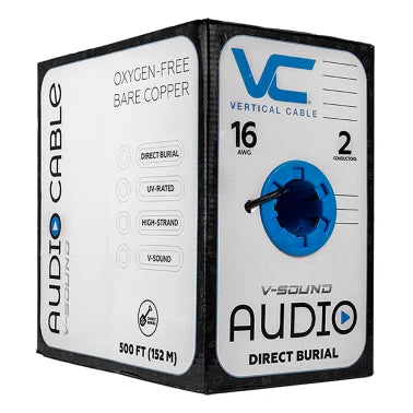 Vertical Cable V-Sound 16-AWG Audio Cable with UV-Rated Jacket for Direct Burial, 2 Conductor, 65 Strand, 500-Ft. Pull Box, Black