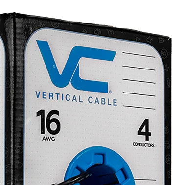 Vertical Cable V-Sound 16-AWG Audio Cable with UV-Rated Jacket for Direct Burial, 4 Conductor, 65 Strand, 500-Ft. Pull Box, Black