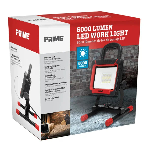 PRIME® 6,000-Lumen 55-Watt Portable LED Work Light on Tiltable Stand with 5-Ft. Cord