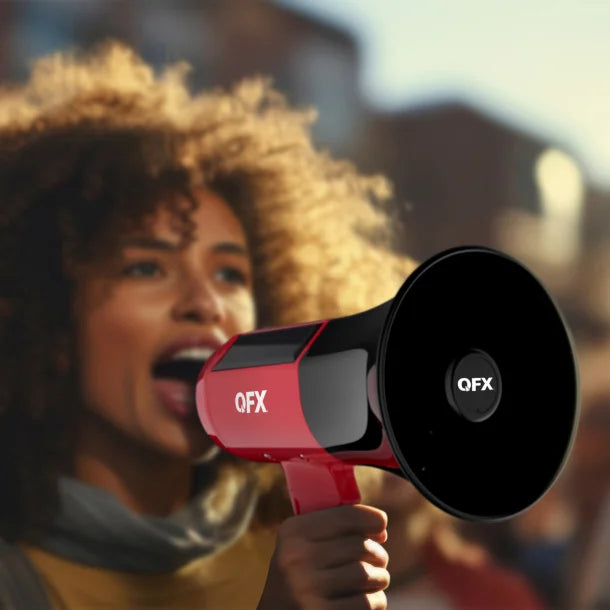 QFX® BT-1000 Rechargeable Solar Megaphone with Siren, Air Horn, Bluetooth®, and Digital File Playback