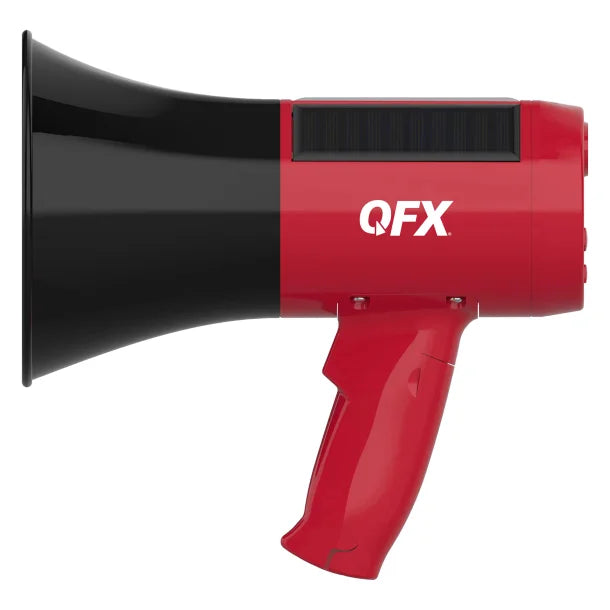 QFX® BT-1000 Rechargeable Solar Megaphone with Siren, Air Horn, Bluetooth®, and Digital File Playback