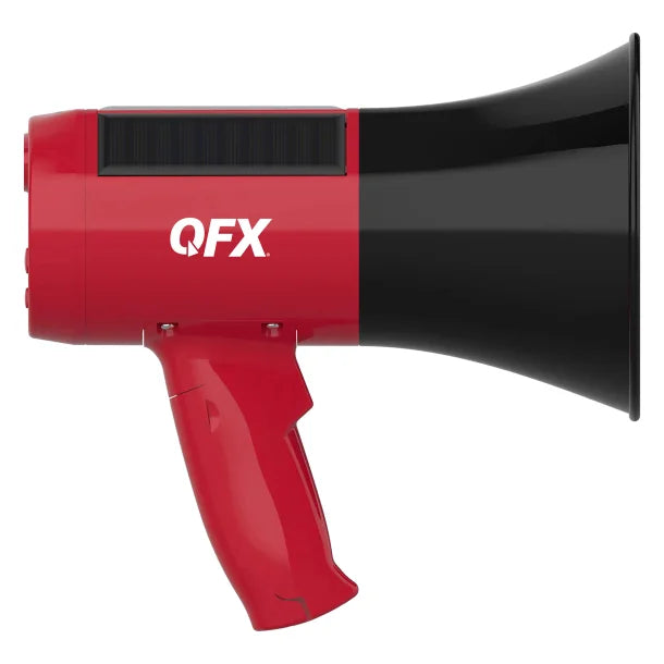 QFX® BT-1000 Rechargeable Solar Megaphone with Siren, Air Horn, Bluetooth®, and Digital File Playback