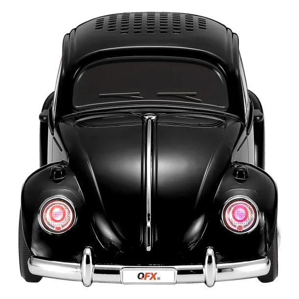 QFX® BT-1960 Retro Car Portable Bluetooth® Speaker with Speakerphone, True Wireless, FM Radio, and LED Party Lights (Black)