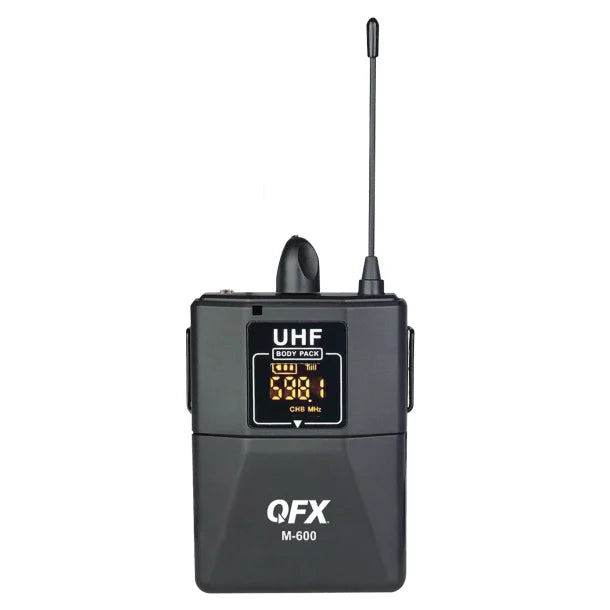 QFX® M-600 16-Channel UHF Multi-Frequency Microphone System with Head-Worn Microphone, Lavalier Microphone, Body-Pack Transmitter, and Plug-in Receiver