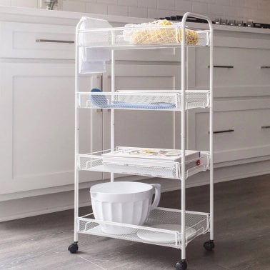 Better Houseware 4-Shelf Wheeled Metal Trolley, White