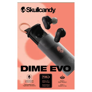 Skullcandy® Dime® Evo Bluetooth® Earbuds with Microphone, True Wireless with Charging Case (True Black)