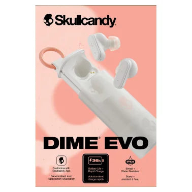 Skullcandy® Dime® Evo Bluetooth® Earbuds with Microphone, True Wireless with Charging Case (Bone/Orange Glow)