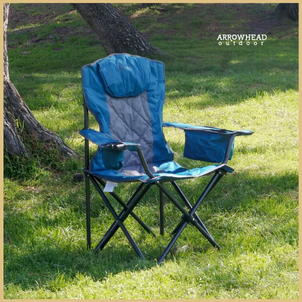 ARROWHEAD OUTDOOR™ Portable Folding Camping Quad Chair with 6-Can Armrest Cooler (Ocean Blue)