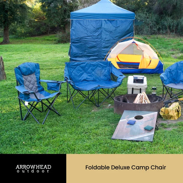 ARROWHEAD OUTDOOR™ Portable Folding Camping Quad Chair with 6-Can Armrest Cooler (Ocean Blue)