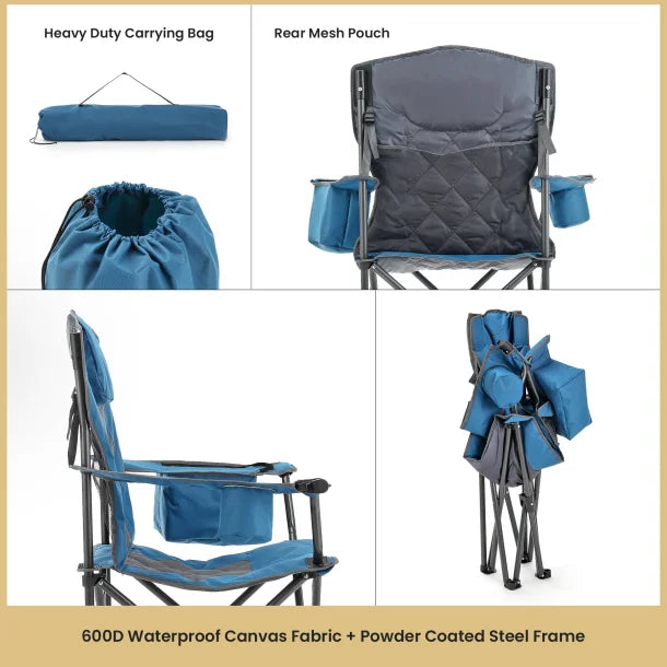 ARROWHEAD OUTDOOR™ Portable Folding Camping Quad Chair with 6-Can Armrest Cooler (Ocean Blue)