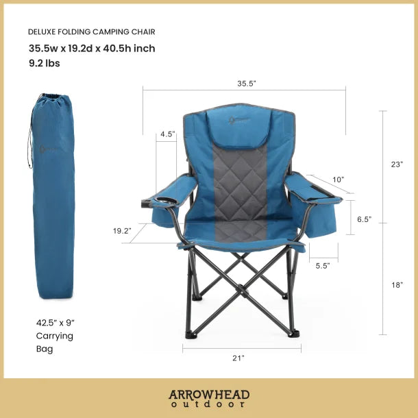 ARROWHEAD OUTDOOR™ Portable Folding Camping Quad Chair with 6-Can Armrest Cooler (Ocean Blue)