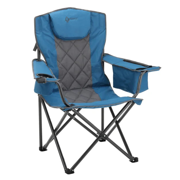 ARROWHEAD OUTDOOR™ Portable Folding Camping Quad Chair with 6-Can Armrest Cooler (Ocean Blue)