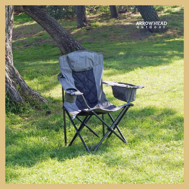 ARROWHEAD OUTDOOR™ Portable Folding Camping Quad Chair with 6-Can Armrest Cooler (Granite Gray)