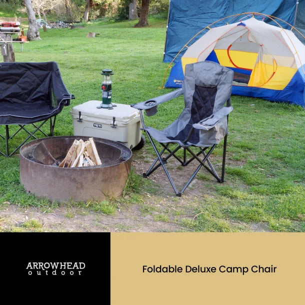 ARROWHEAD OUTDOOR™ Portable Folding Camping Quad Chair with 6-Can Armrest Cooler (Granite Gray)