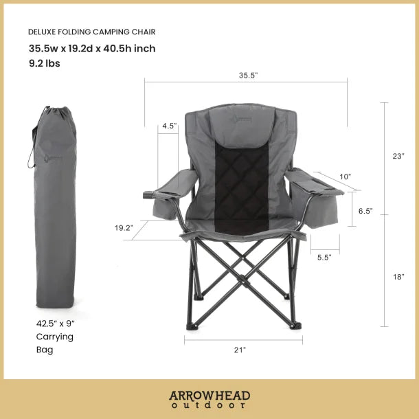 ARROWHEAD OUTDOOR™ Portable Folding Camping Quad Chair with 6-Can Armrest Cooler (Granite Gray)