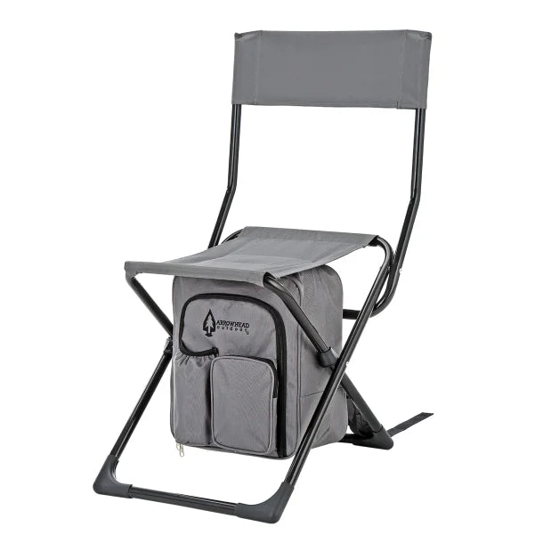 ARROWHEAD OUTDOOR™ Backpackable Fishing and Camp Chair with Backrest and 25-Can Cooler, Gray