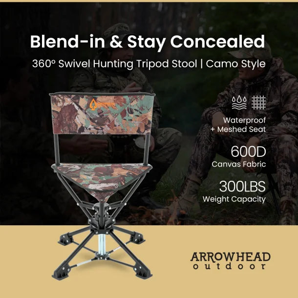 ARROWHEAD OUTDOOR™ 360°-Swiveling Compact Hunting Blind and Fishing Chair Stool Seat (Camouflage)