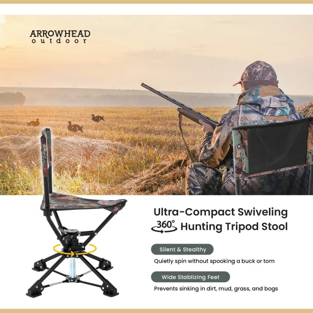 ARROWHEAD OUTDOOR™ 360°-Swiveling Compact Hunting Blind and Fishing Chair Stool Seat (Camouflage)