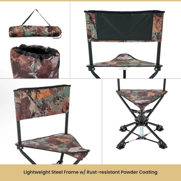 ARROWHEAD OUTDOOR™ 360°-Swiveling Compact Hunting Blind and Fishing Chair Stool Seat (Camouflage)