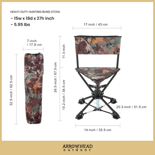 ARROWHEAD OUTDOOR™ 360°-Swiveling Compact Hunting Blind and Fishing Chair Stool Seat (Camouflage)