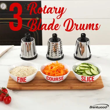 Brentwood® Rotary Grater with Handle and Stainless Steel Drum Blades, Black