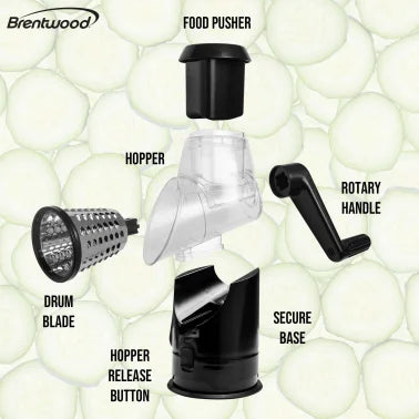 Brentwood® Rotary Grater with Handle and Stainless Steel Drum Blades, Black