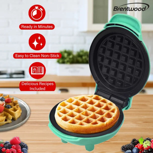 Brentwood® 400-Watt 5-In. Non-Stick Mini Waffle Maker (Blue)