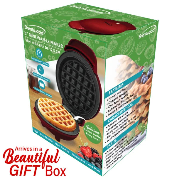 Brentwood® 400-Watt 5-In. Non-Stick Mini Waffle Maker (Red)