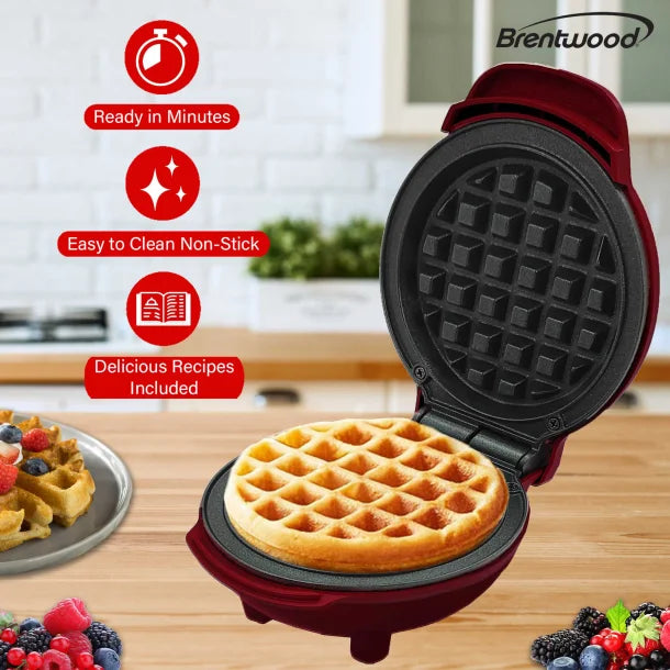 Brentwood® 400-Watt 5-In. Non-Stick Mini Waffle Maker (Red)