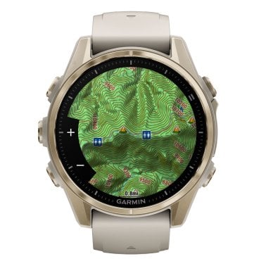 Garmin® fēnix® 8 AMOLED Multisport 43-mm GPS Watch with Silicone Band (Sapphire Lens/Soft Gold/Fog Gray)