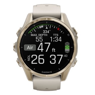 Garmin® fēnix® 8 AMOLED Multisport 43-mm GPS Watch with Silicone Band (Sapphire Lens/Soft Gold/Fog Gray)