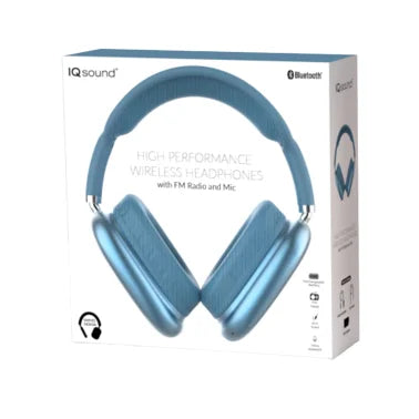 IQ Sound® High-Performance Bluetooth® Over-Ear Headphones with Microphone and FM Radio, IQ-170BT (Blue)