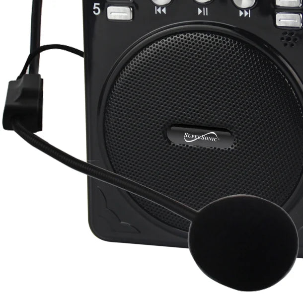 Supersonic® Bluetooth® Portable PA Speaker Voice Amplifier with Microphone, FM Radio, and Karaoke Jack, SC-1443BT (Black)