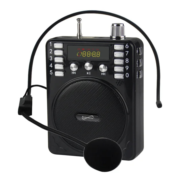 Supersonic® Bluetooth® Portable PA Speaker Voice Amplifier with Microphone, FM Radio, and Karaoke Jack, SC-1443BT (Black)