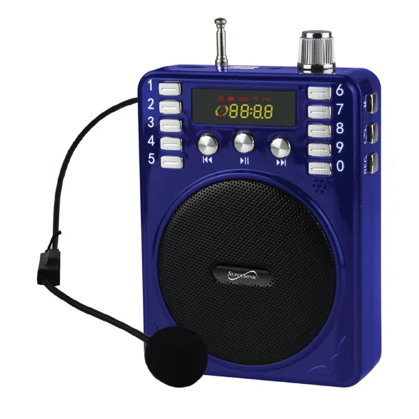 Supersonic® Bluetooth® Portable PA Speaker Voice Amplifier with Microphone, FM Radio, and Karaoke Jack, SC-1443BT (Blue)