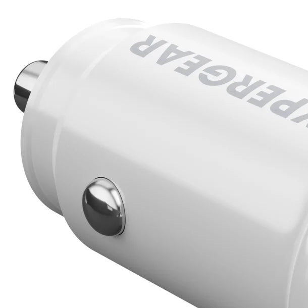 HyperGear® mini Dual 20-Watt USB-C® PD and 18-Watt USB Car Charger (White)