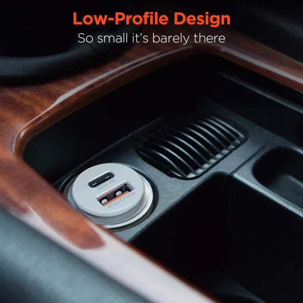 HyperGear® mini Dual 20-Watt USB-C® PD and 18-Watt USB Car Charger (White)